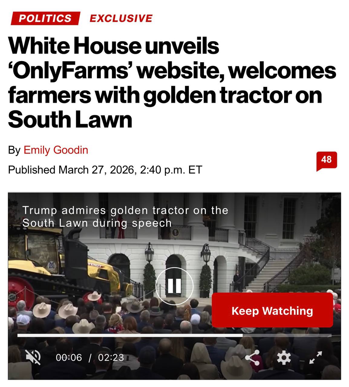 Белый дом запустил сайт OnlyFarms, показывающий местным ф...